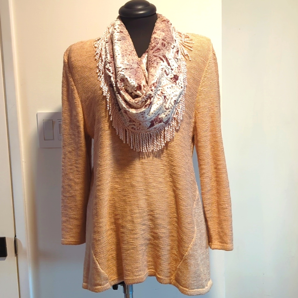 Style and company knit sweater with detachable scarf. Light pink to beige color